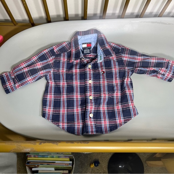 Tommy Hilfiger baby button down Plaid Shirt Red and Blue 100% cotton like new - Picture 2 of 5